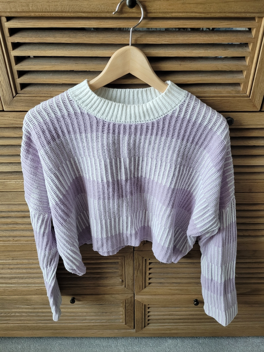 Sincerely Jules Lavender & Cream Ribbed Cropped Crew Sweater